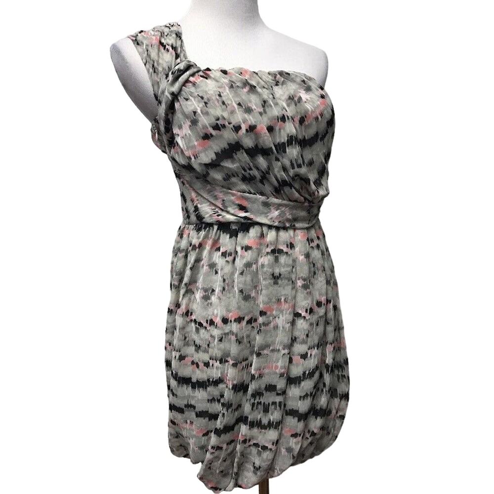 BCBGeneration Dress Womens 4 One Shoulder Bubble Hem Watercolor Print Lined